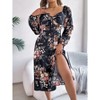 Coolmee Women's Boho Flowy Long Sleeve Drawstring Sweetheart Neck Floral Maxi Dress Side Slit Spring Fall Wedding Guest Dresses - 3 of 4