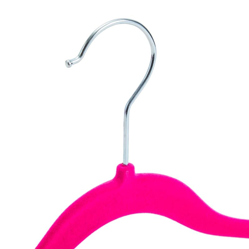 Juvale 24 Pack Hot Pink Velvet Hangers, Space Saving Kids Hangers with Clips for Baby Nursery, Closet, Ultra Thin, Nonslip, 12 Inches, 4 of 10