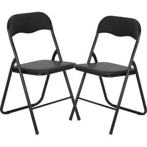 2 Pack Folding Chairs with Cushion, Foldable & Stackable Commercial Chairs with Non-Slip Rubber Pads, Portable Metal Frame Seat - 1 of 4