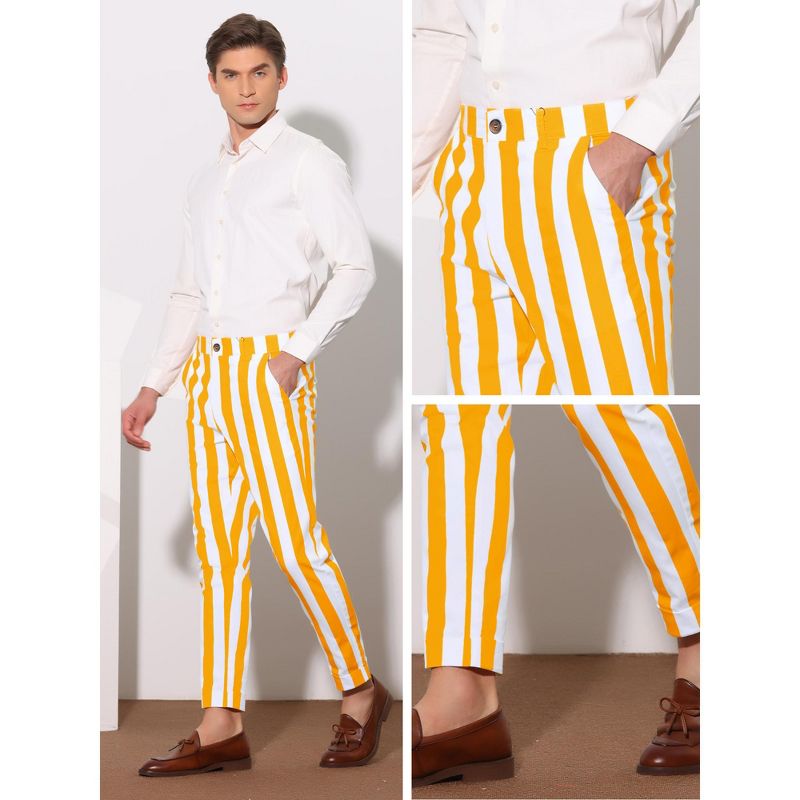 Lars Amadeus Men's Slim Fit Flat Front Formal Business Striped Cropped Pants, 5 of 6