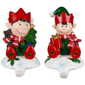 Northlight Festive Elves Christmas Stocking Holders - 5" - Set of 2 - 1 of 4