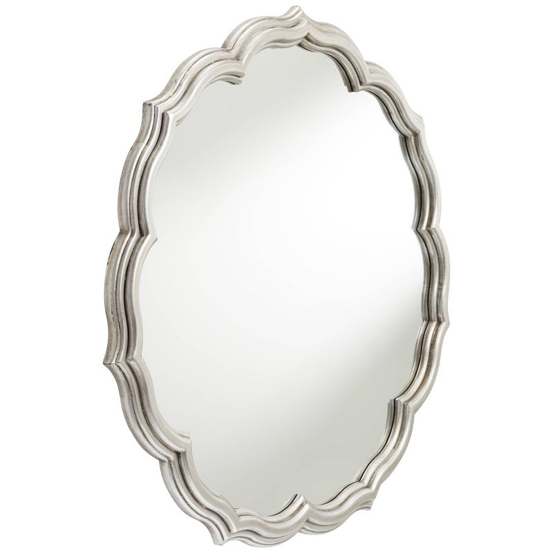 Noble Park Turin Scalloped Edge Round Vanity Wall Mirror Rustic Silver Stacked Wood Frame 34 1/2" Wide for Bathroom Bedroom Living Room Home Office, 5 of 8