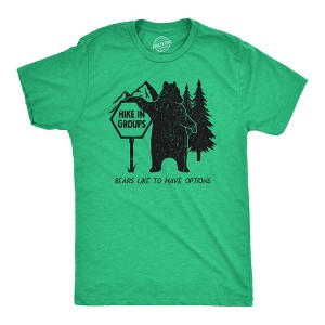 Mens Hike In Groups Bears Like To Have Options T Shirt Funny Hiking Bear Attack Joke Tee For Guys - Crazy Dog Men's T Shirt - 1 of 4