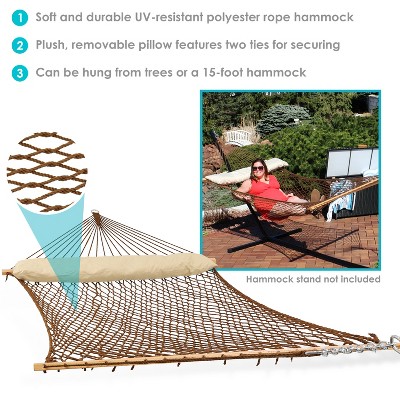 Sunnydaze Brown Double Polyester Rope Hammock with Pillow