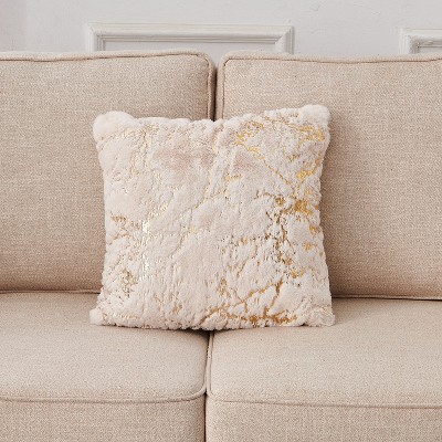 Luxury Chinchilla Faux Fur Gilded Beige Pillow (22 In. x 22 In.)