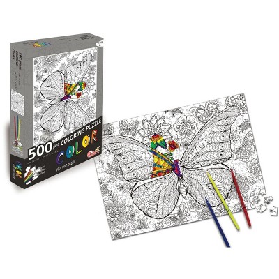 Toynk Butterfly 500 Piece Coloring Jigsaw Puzzle + 6 Markers