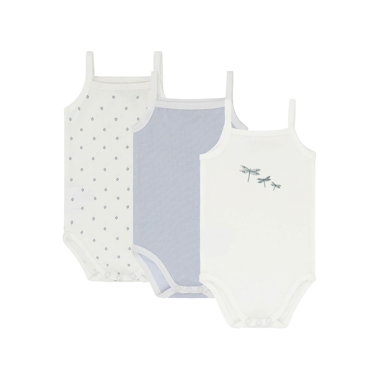 Ely's & Co. Cotton Baby Boy Bodysuits-Undershirts Blue - 3 Pack, Stripes, Diamonds, Dragonfly