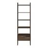 TOAOTBNBO Leaning-Ladder Bookcase Storage Organizer with 4 Shelf, Tall Slim Bookshelves with 1 Drawer Standing Book Shlef for Small Apartment, Brown - 2 of 4