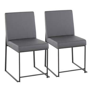 Set of 2 High Back Fuji Dining Chairs Leather/Steel Black/Gray - LumiSource