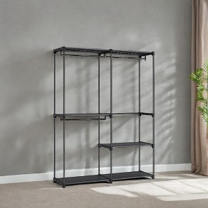 Clothes Rack with Shelves and Hanging Rods Portable Freestanding Closet Organizer for Bedroom Cloakroom 54.3 x 16.9 x 71.7 InClothing Storage Black - 1 of 4