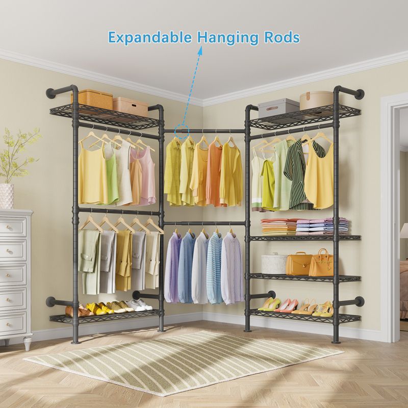 Timate F3 Garment Rack Industrial Pipe Wall Mounted Clothing Rack Walk in Closet Systems, 5 of 10