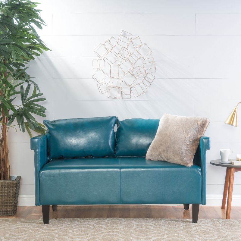 Bellerose Faux Leather Settee - Teal - Christopher Knight Home, 3 of 5