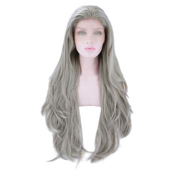 Unique Bargains Long Natural Curly Lace Front Wigs Women's with Wig Cap 24" Gray Synthetic Fibre 1PC