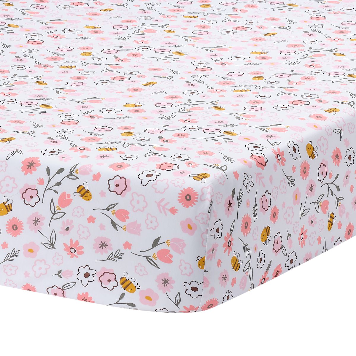 Lambs & Ivy Little Garden 100% Cotton Pink Floral Fitted Crib/Toddler Sheet