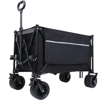 Grungis 480lbs Heavy Duty Folding Wagon Cart,All-Terrain Shopping Cart with Locking Brakes & Storage Pockets,Oversized Utility Cart for Camping