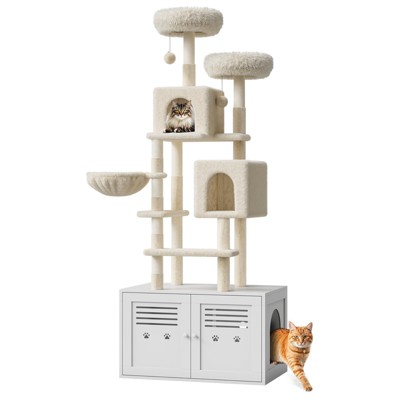 75.6 Inches Large Cat Tree with Litter Box Enclosure, 2-in-1 Multi-Level Cat Tower with Condos