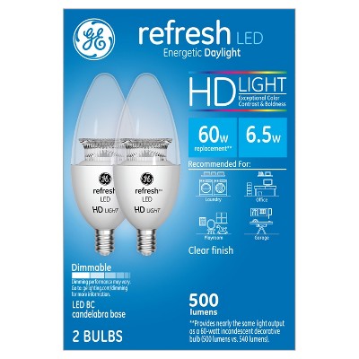 General Electric 2pk 60W Refresh Daylight Hd Equivalent Deco Bc Blunt Tip Candelabra Base LED Light Bulb