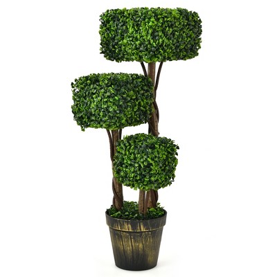 Costway 36'' Artificial Boxwood Topiary Tree UV Protected Indoor Outdoor Decor