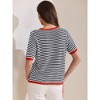 INSPIRE CHIC Women's Summer Striped Knitted Short Sleeve Trendy Loose Fit Pullover T-Shirt - 4 of 4