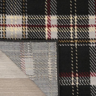 Hand-Knotted Black Plaid 8' x 10' Synthetic Area Rug