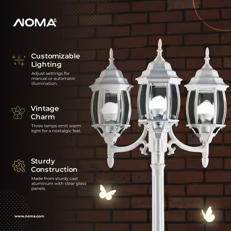 Noma Triple-Head Outdoor Weather Resistant Lamp Post Lantern w/ Real Glass, 2 of 7