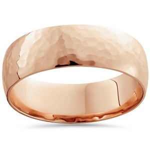 Pompeii3 7mm 14K Rose Gold High Polished Hammered Mens Wedding Band - 1 of 3