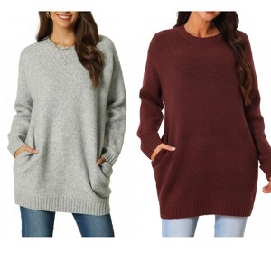 INSPIRE CHIC Women's Fall Winter Round Neck Long Sleeve Casual Tunic Sweater with Pockets 2 Packs - 1 of 4