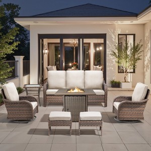 Buenhomino Patio Furniture Set with 30" Fire Pit Table-High Back Outdoor Swivel Chairs Set with Thick Cushions Outdoor Patio Conversation Sets - 1 of 4