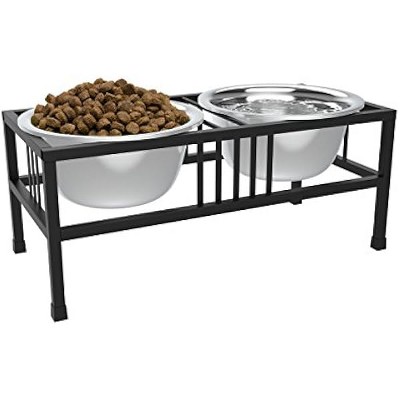 Stainless Steel Elevated Pet Bowls with Nonslip Stand for Dogs and Cats-Raised Feeder for Food and Water With Removable Dishes- 40 Oz Each By PETMAKER