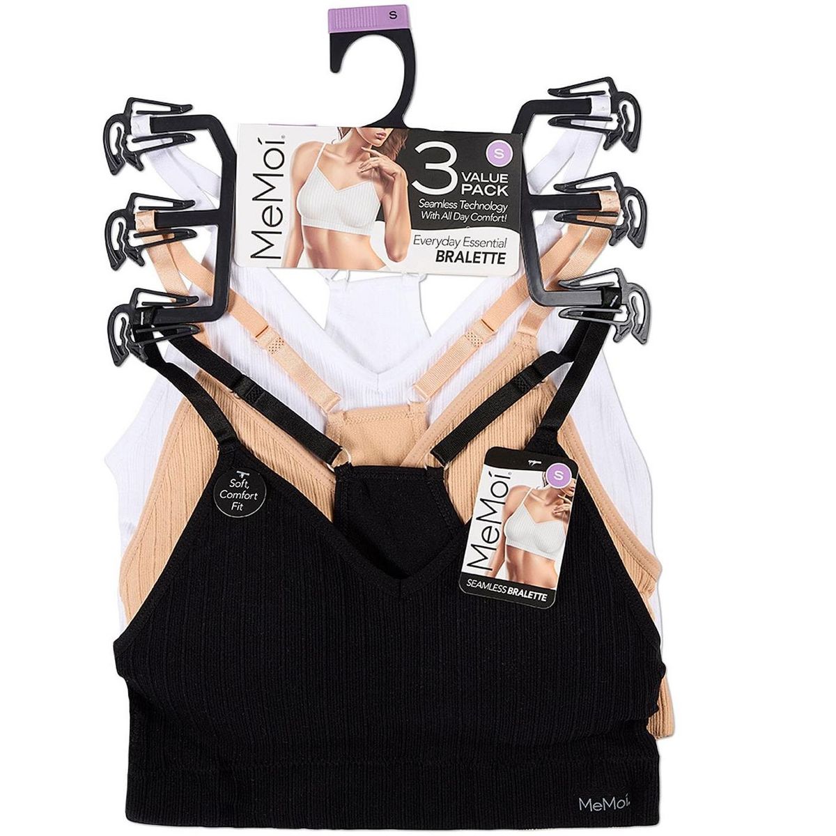 Memoi 3 Pack Women's Seamless Racer-Back Ribbed Tag-Free Padded Bras - thumbnail 4