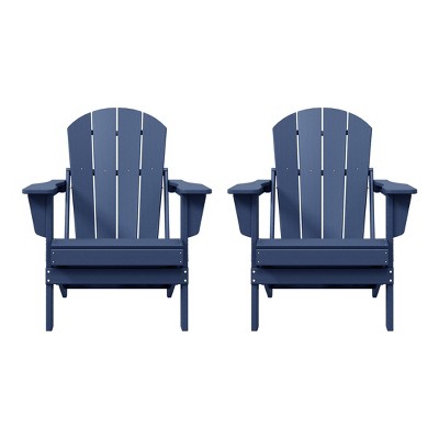 Navy Blue HDPE Outdoor Folding Adirondack Chair Set