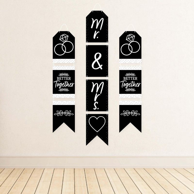 Big Dot of Happiness Mr. and Mrs. - Hanging Vertical Paper Door Banners - Black & White Wedding, Bridal Shower Wall Decoration Kit - Indoor Door Decor, 3 of 8
