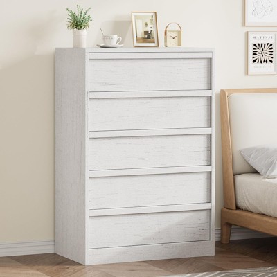 5 Drawer Dresser for Bedroom, White 5 Chest of Drawers Tall with Large Drawers Storage, Modern Dresser Organizer for Living Room, Nursery, Entryway