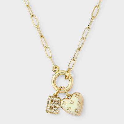 14K Gold Dipped Cubic Zirconia Puffy Heart Charm Initial Necklace - A New Day™ Gold