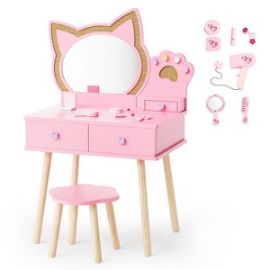 Karl Home Kids Cat Mirror Vanity Makeup Dressing Table with 7 pretend play accessories - 1 of 4