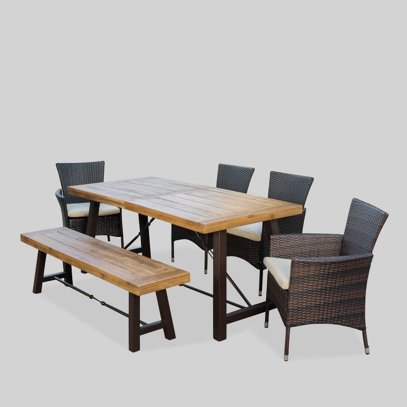 Jennys 6pc Acacia/Wicker Patio Dining Set - Brown - Christopher Knight Home, 3 of 7