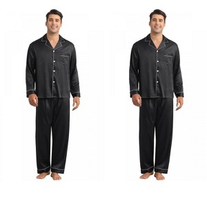 INSPIRE CHIC Men's 2 Pack Button Down Long Sleeve Casual Satin Pajamas Sets - 1 of 4