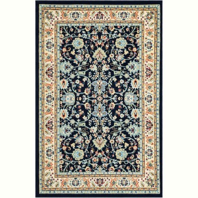 Navy Blue and Ivory Synthetic Reversible Washable 8' x 10' Area Rug