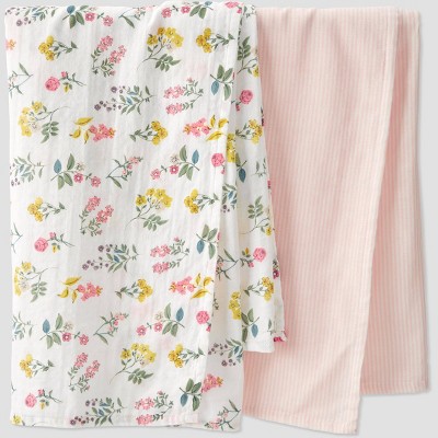 little Planet By Carter's Baby 2pk Organic Cotton Botanical Muslin Blanket - White/Pink