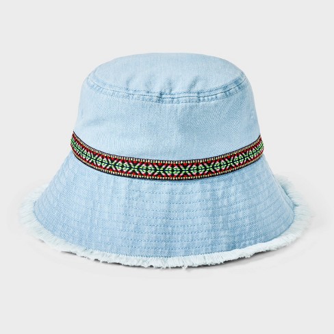 Women's Light Blue Denim Bucket Hat, Fashion Travel Hat, Women's Bucket Sun  Protection Hat, Denim Bucket Hat With a Disheveled Edge, Fringe 