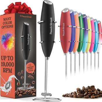 Peach Street Powerful Handheld Milk Frother, Mini Frother Wand, Battery Operated Stainless Steel Mixer, With Stand. for Milk, Latte