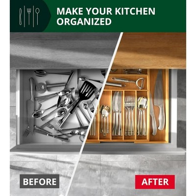 LunaLulinlk Bamboo Kitchen Drawer Organizer - Utensil Holder and Cutlery Tray for Flatware and Kitchen Utensils (9 Slot, Natural)