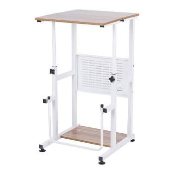 SDADI L101XWFDT Adjustable-Height Steel-Framed Mobile Standing Office Computer Desk with 2 Tiers and Lockable Caster Wheels