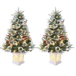 Clearance! 3 FT Artificial Pre-Lit Christmas Tree with Deer Lightbox, Vintage Potted Base, Snow Flocked, Easy Setup - 1 of 4