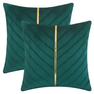 REGALWOVEN Velvet Throw Pillow Cover with Gold Striped Modern Pillowcase for Sofa Bedroom Living Room Home Decor 18 x 18 Inch 2 Pcs - 1 of 4