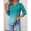 Women's 2025 Fashion 3/4 Sleeve Blouse Floral V-Neck Ruffled Top Business Casual Summer Lightweight Tee Shirt - 2 of 4