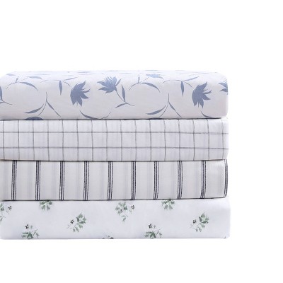 Gray and White Striped Cotton Percale Full Sheet Set