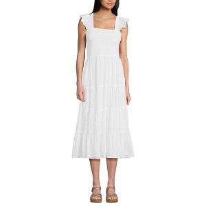 Lands' End Women's Chambray Smocked Dress with Ruffle Straps - 1 of 4