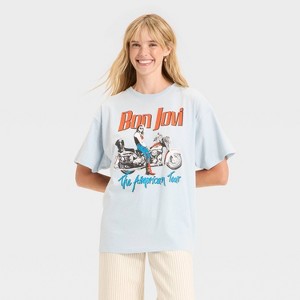 Women's Bon Jovi American Tour Oversized Graphic T-Shirt - Light Blue - 1 of 3