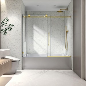 PexFix 63 in.x 60 in. Frameless Single Sliding Shower Door 8mm Tempered Glass With Adjustable Soft Closing Design for Spa Bathroom Brushed Gold - 1 of 4